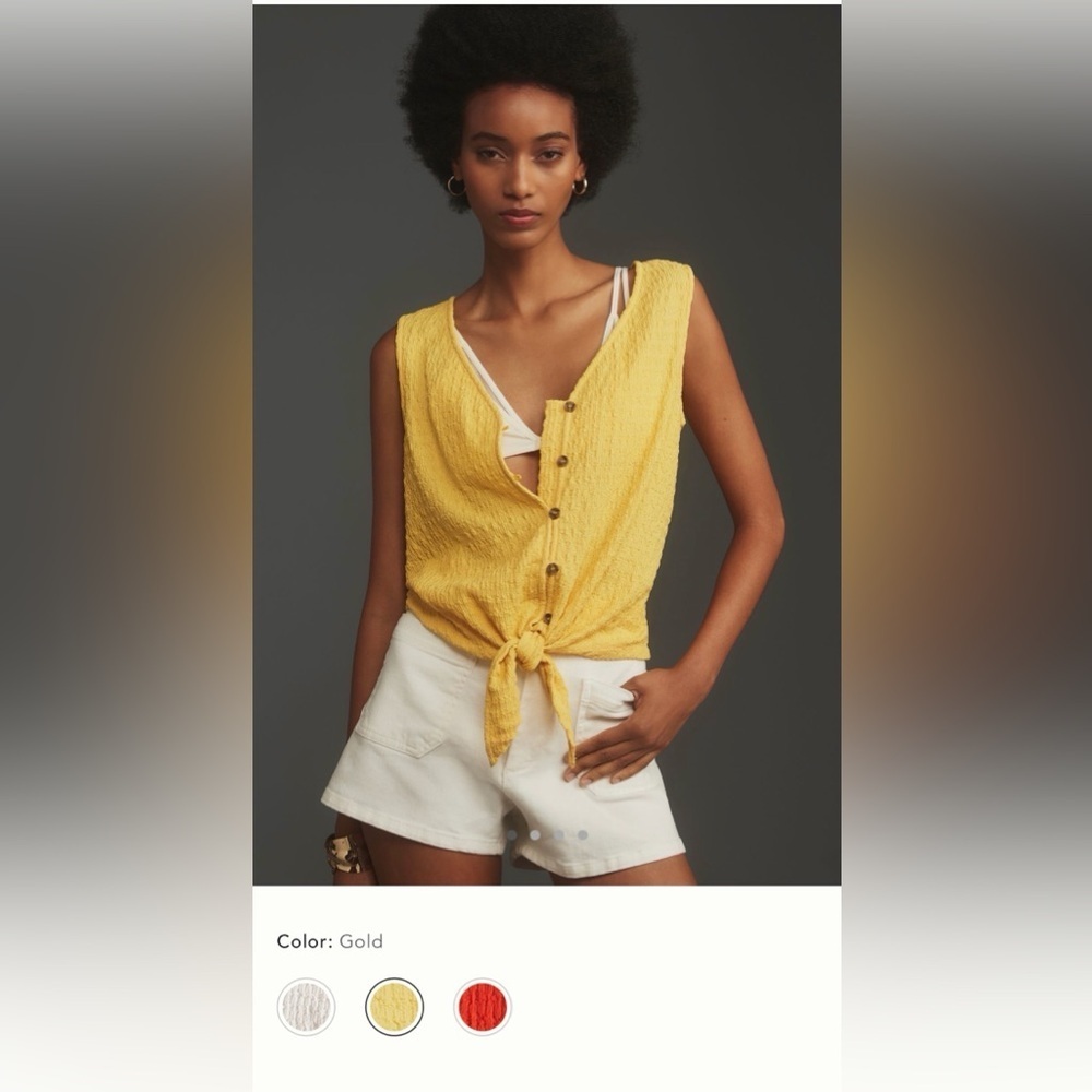 Large Anthropologie sanctuary link up tie top sleeveless button v -neck yellow